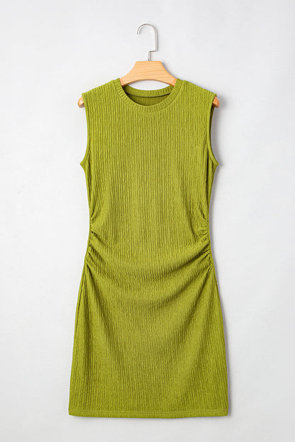 Textured Ruched Side Bodycon Tank Dress