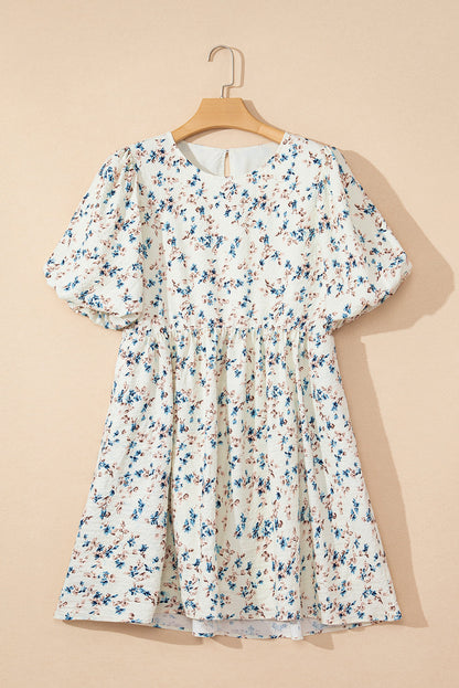 Floral Puff Sleeve Empire Waist Mini Dress