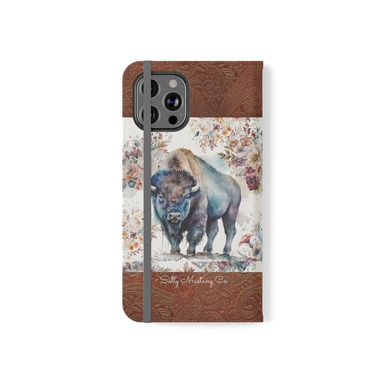 Buffalo Rose Leather Print iPhone Flip Cases