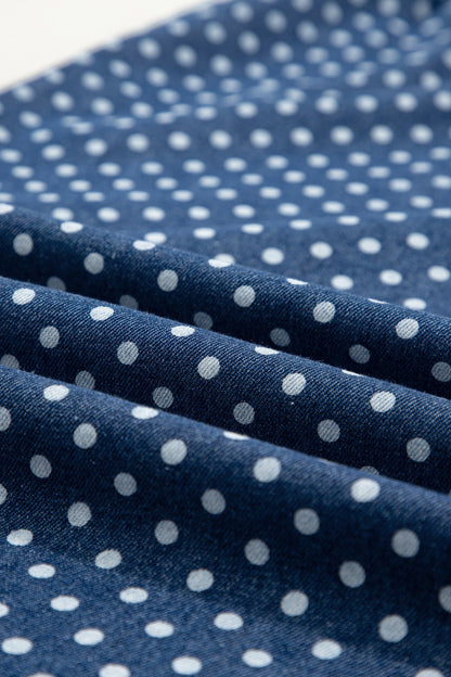 Polka Dot Button Up Pleated Wide Leg Jeans