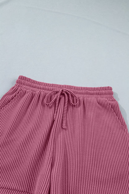Solid Corded Knit Tee & Drawstring Short Set