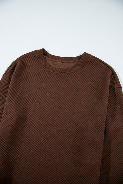 Solid Textured Drop Shoulder Sweatshirt w/ Pockets