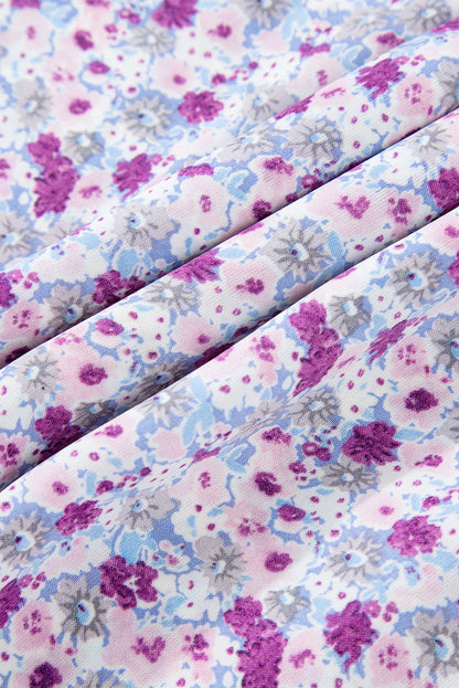 Floral Bubble Sleeve Shirred Waist Maxi Dress