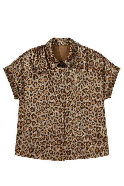 Plus Size Leopard Dolman Sleeve Buttoned Shirt