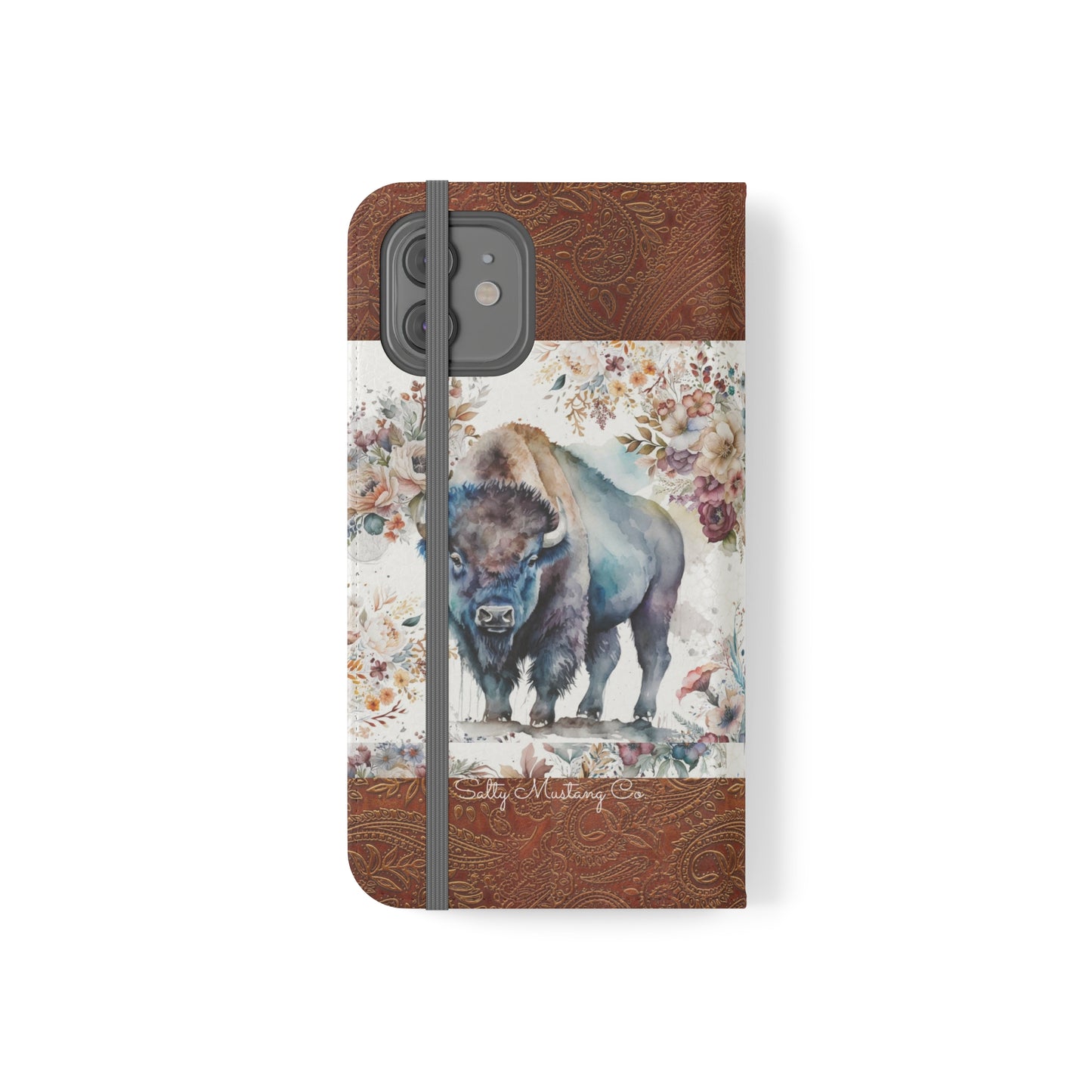 Buffalo Rose Leather Print iPhone Flip Cases