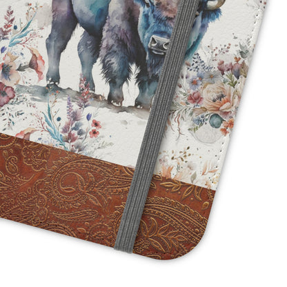 Buffalo Rose Leather Print iPhone Flip Cases