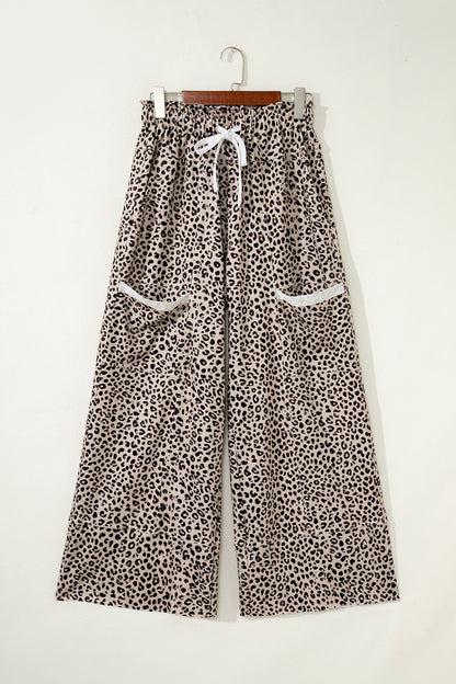 Leopard Terry Knit Wide Leg Pants