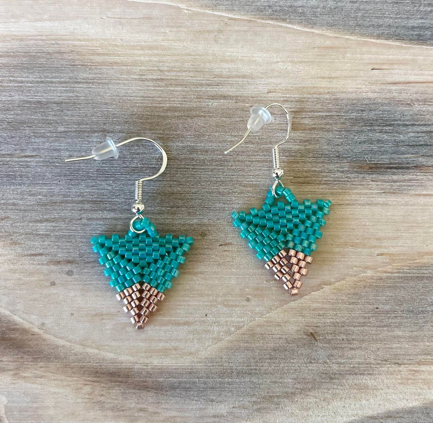 Silver Tip Turquoise Hand-Beaded Earrings