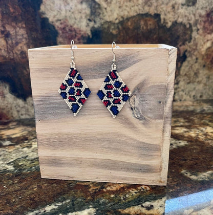 Patriotic Leopard Hand-Beaded Earrings