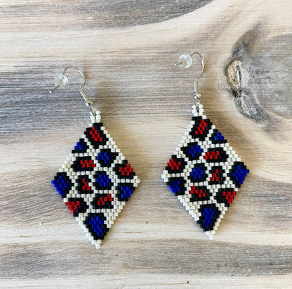 Patriotic Leopard Hand-Beaded Earrings