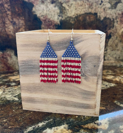 Patriotic Fringe Hand-Beaded Earrings