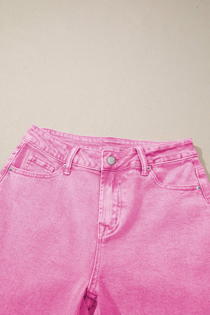 Acid Wash Denim High Waist Raw Hem Jeans