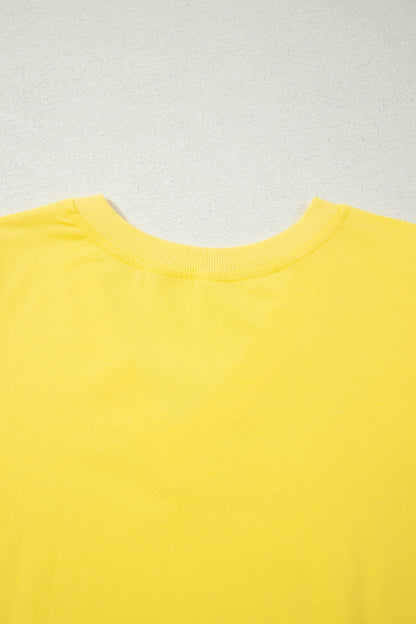 Solid V-Neck Short Puff Sleeve Blouse
