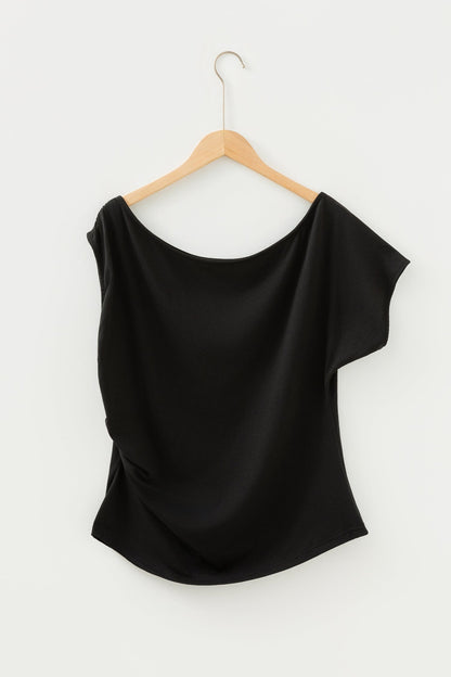 Plus Size Solid Asymmetric Neck Short Sleeve Blouse