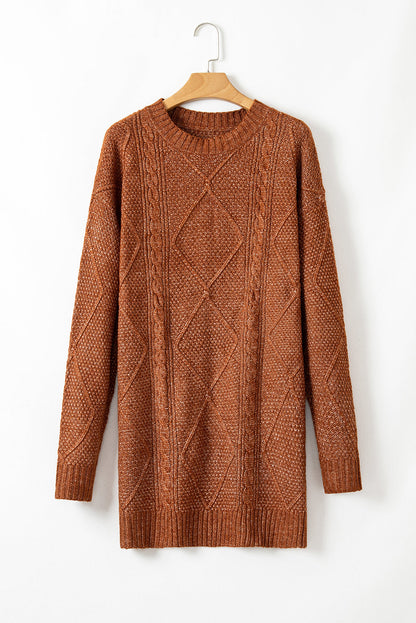 Solid Cable Knit Drop Shoulder Sweater Dress