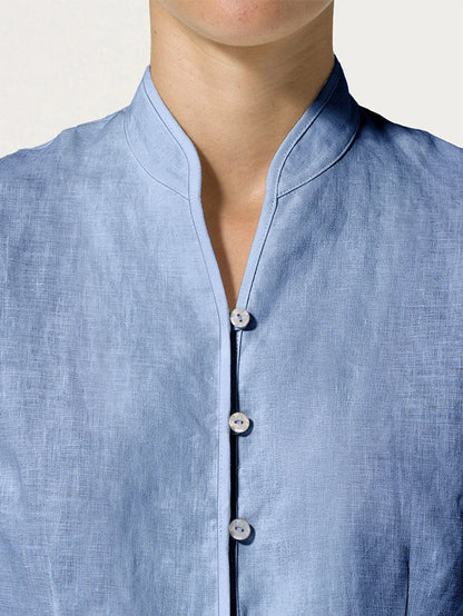 100% Linen Stand-Collar Half-Sleeve Fitted Jacket AMELIA