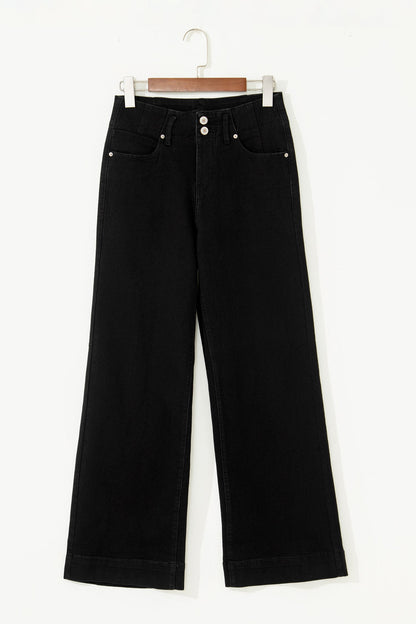 Denim 2-Button High Waist Wide Leg Jeans