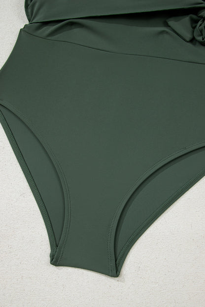 Solid Wrap Tie Waist Square Neck Swim Dress