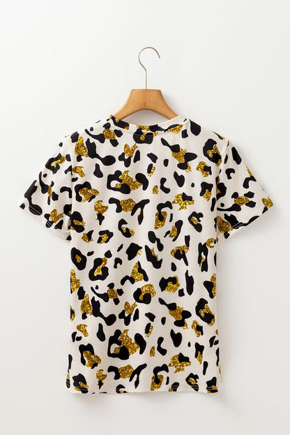 Leopard Round Neck Short Sleeve T-Shirt