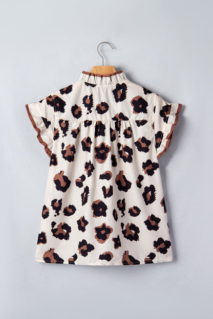 Leopard Ruffle Sleeve Button Up Blouse