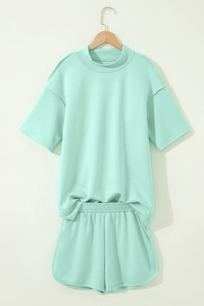 Mock Neck Exposed Seam Tunic Top & Shorts Set