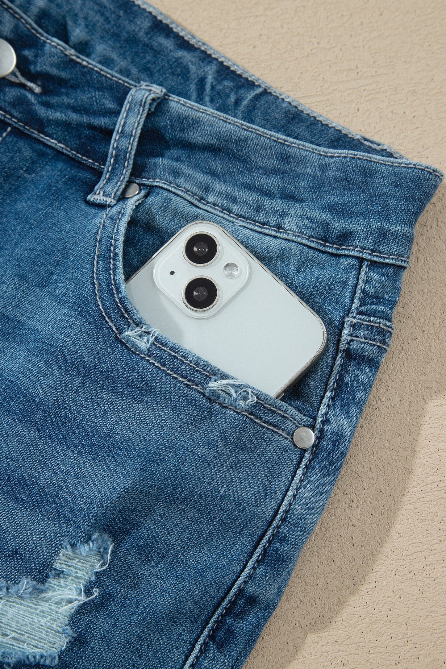 Denim High Waist Frayed Hem Flare Jeans