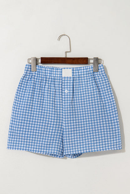 Gingham Plaid High Elastic Waist Shorts