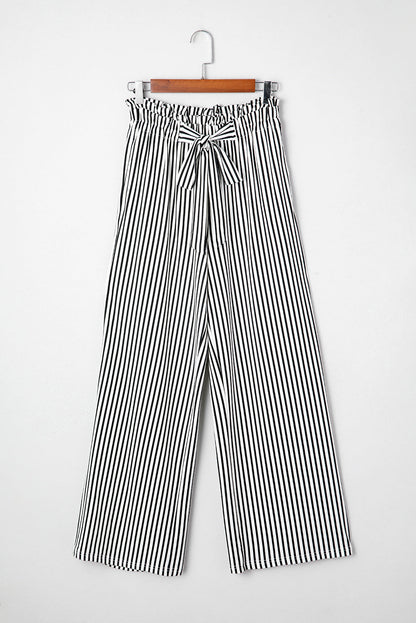 Stripe Tied High Waist Straight Leg Pants