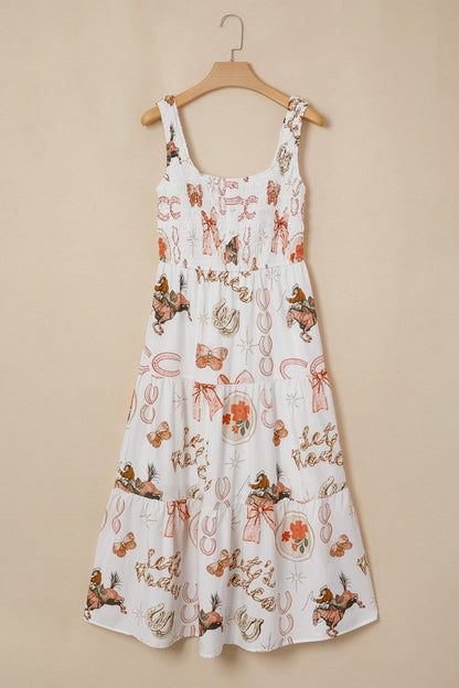 Western Horseshoe Smocked Sleeveless Midi Dress