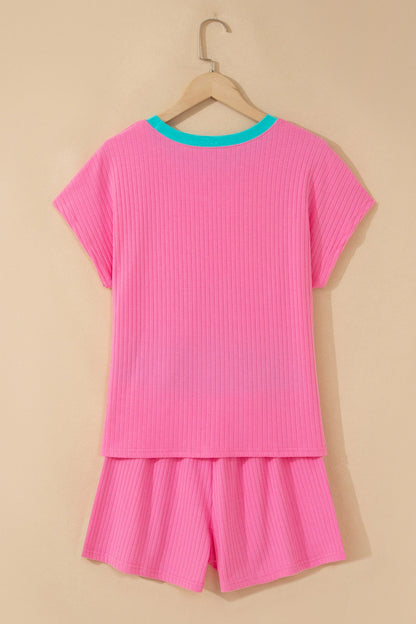 Colorblock Trim Ribbed Top & Shorts Set