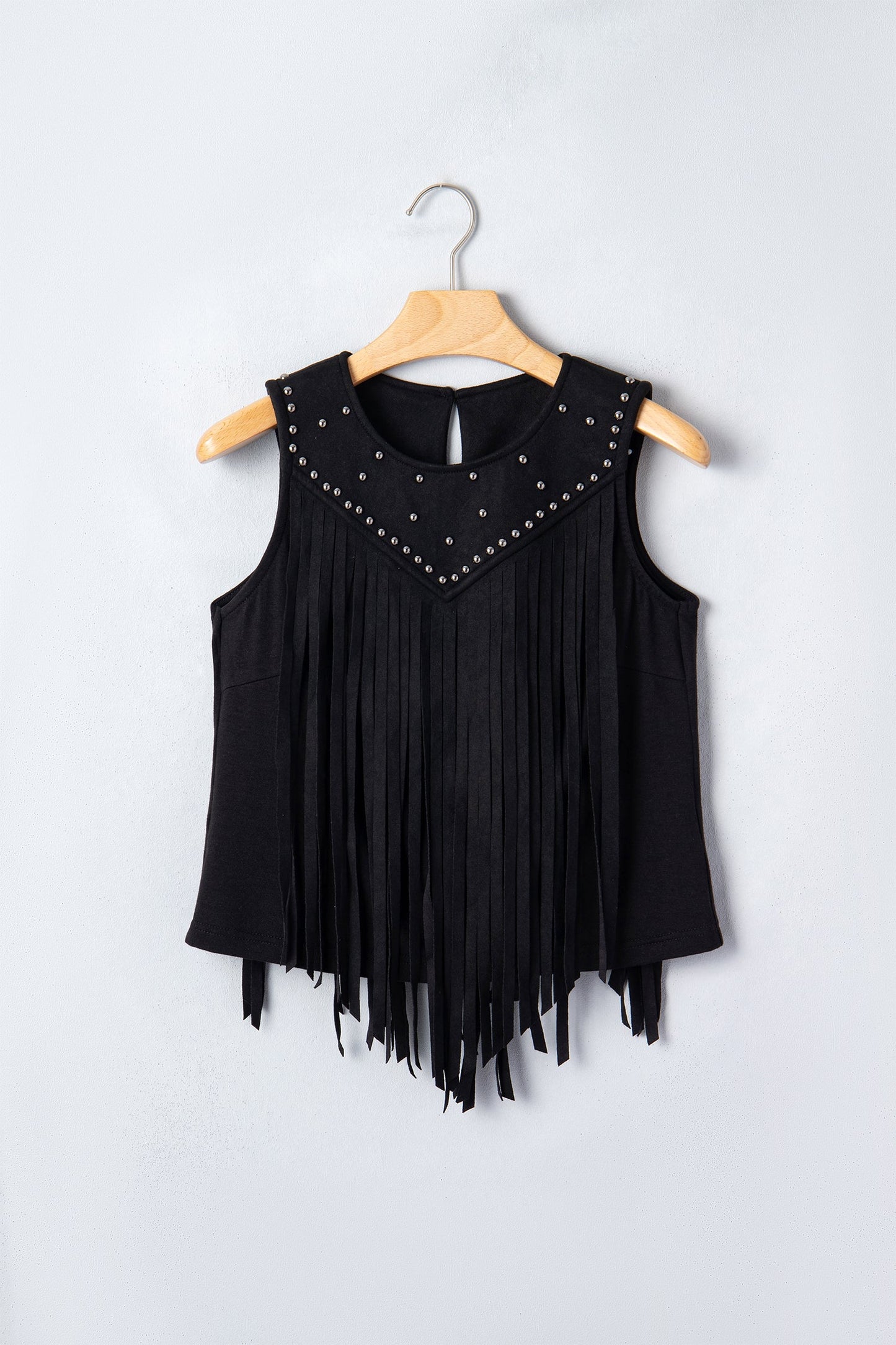 Western Fringe Rivet Panel Sleeveless Top