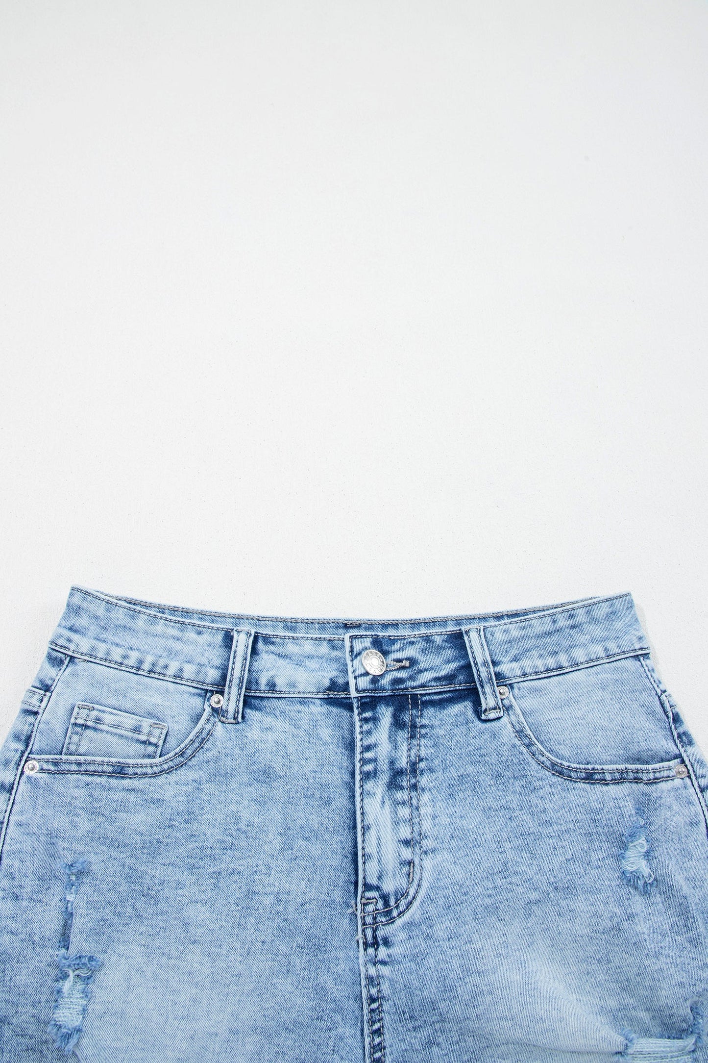 Distressed Denim Acid Wash High Waist Shorts