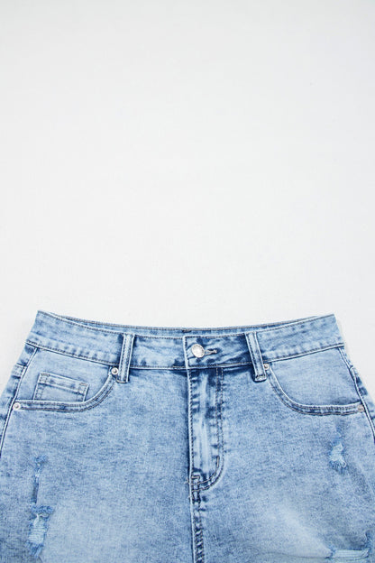 Distressed Denim Acid Wash High Waist Shorts