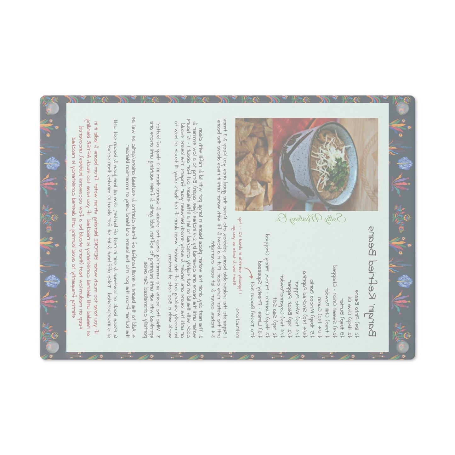 Highland Queen Ranch Bangin' Refried Beans Recipe Mexican Pattern Cutting Board