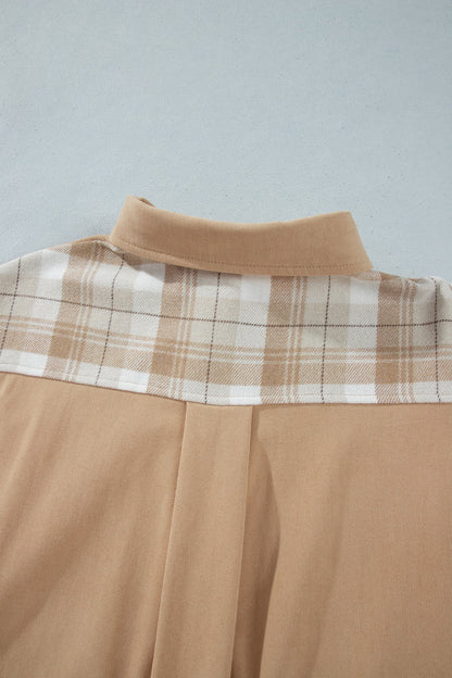 Plaid Colorblock Patch Pocket Buttoned Shacket