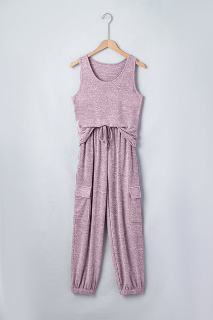 Solid Tank Top & Drawstring Jogger Pants Set