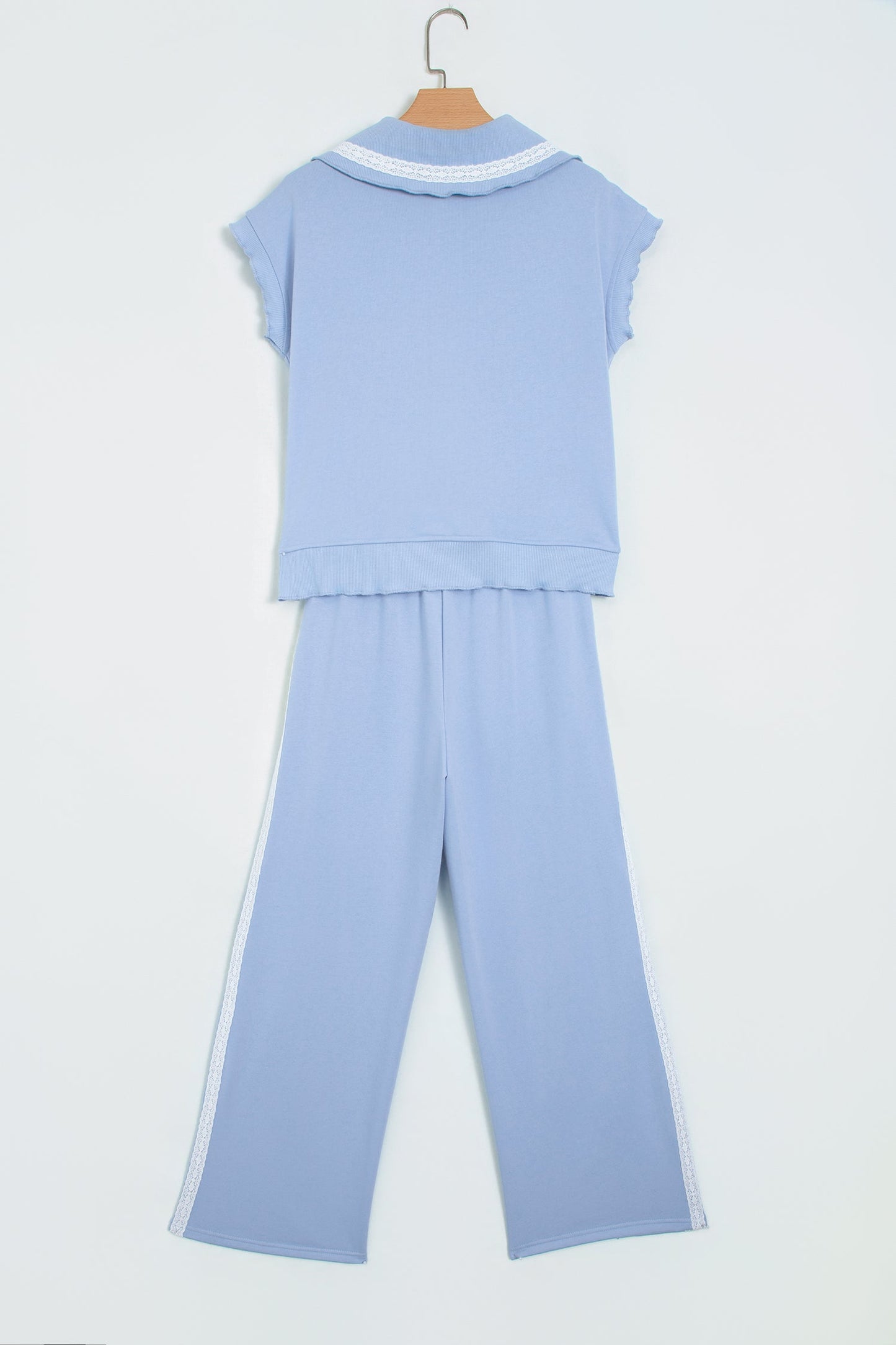 Lace Trim Zipped Top & Sweatpants Set