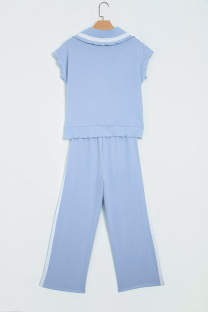 Lace Trim Zipped Top & Sweatpants Set