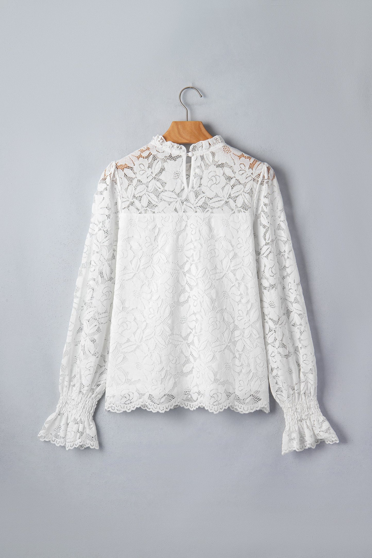 Lace Ruffle Round Neck Flounce Sleeve Blouse