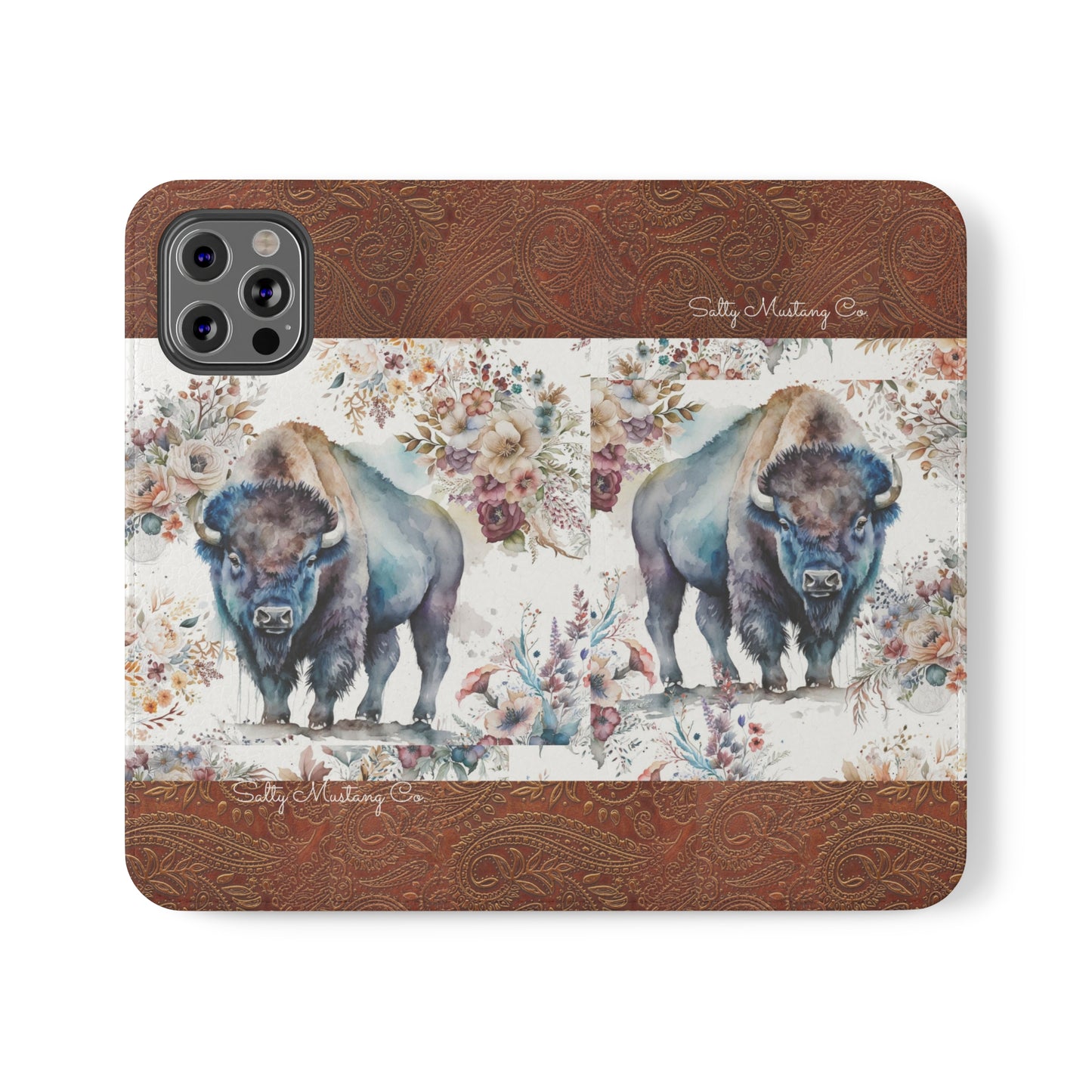 Buffalo Rose Leather Print iPhone Flip Cases