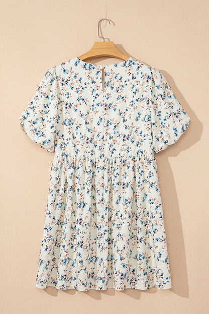 Floral Puff Sleeve Empire Waist Mini Dress