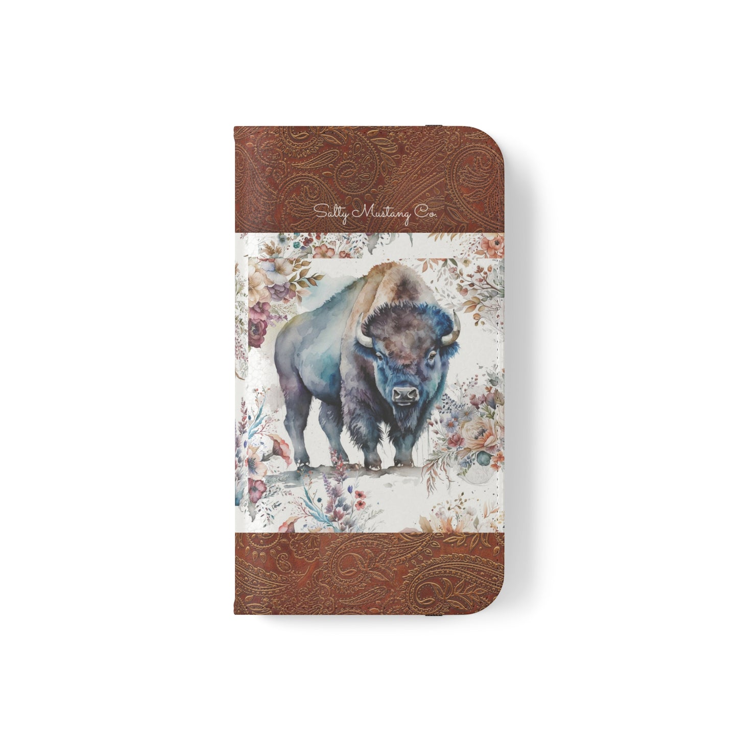 Buffalo Rose Leather Print iPhone Flip Cases