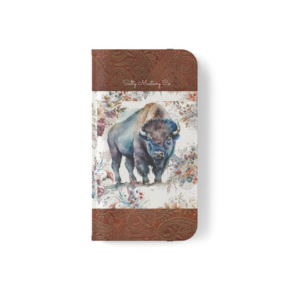 Buffalo Rose Leather Print iPhone Flip Cases