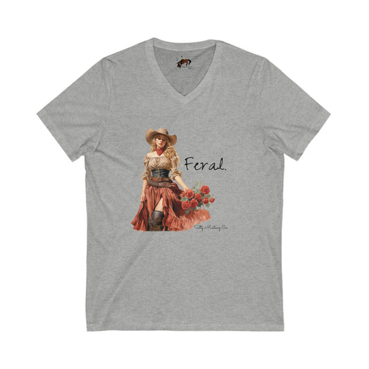 Feral Cowgirl Short Sleeve V-Neck Tee