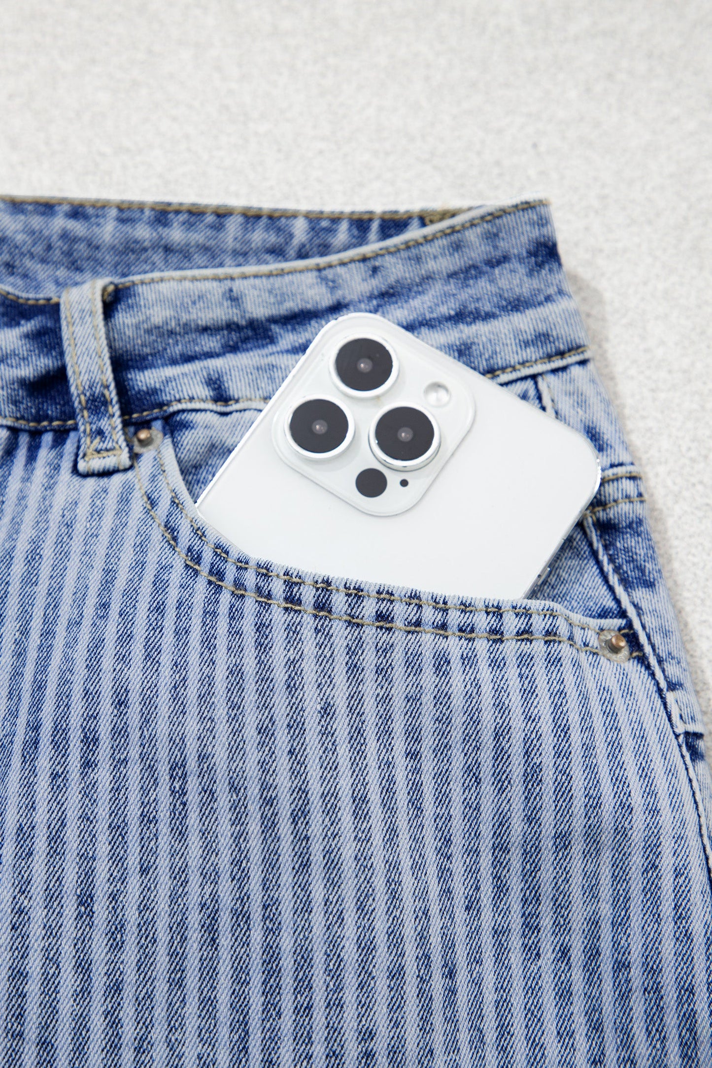 Stripe Denim Paisley Patchwork Raw Hem Shorts