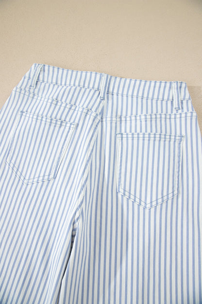 Stripe Denim High Waist Barrel Leg Jeans