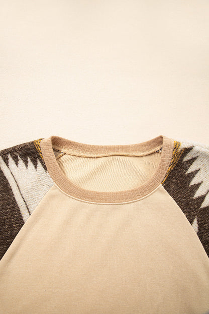 Aztec Patchwork Raglan Pullover Sweatshirt