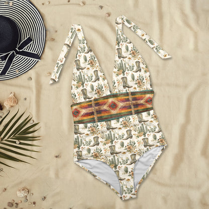 Rustic Desert Serape Halter Backless Swimsuit