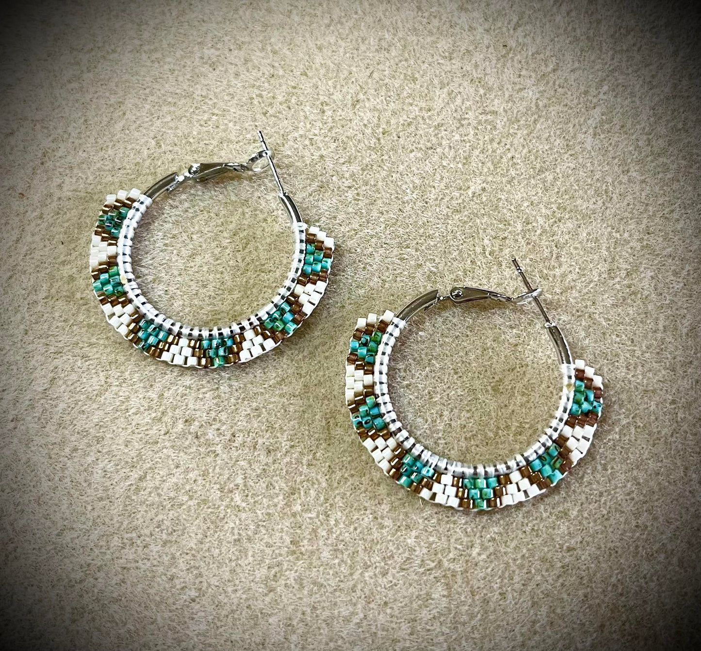 Comal River Hand-Beaded Hoop Earrings