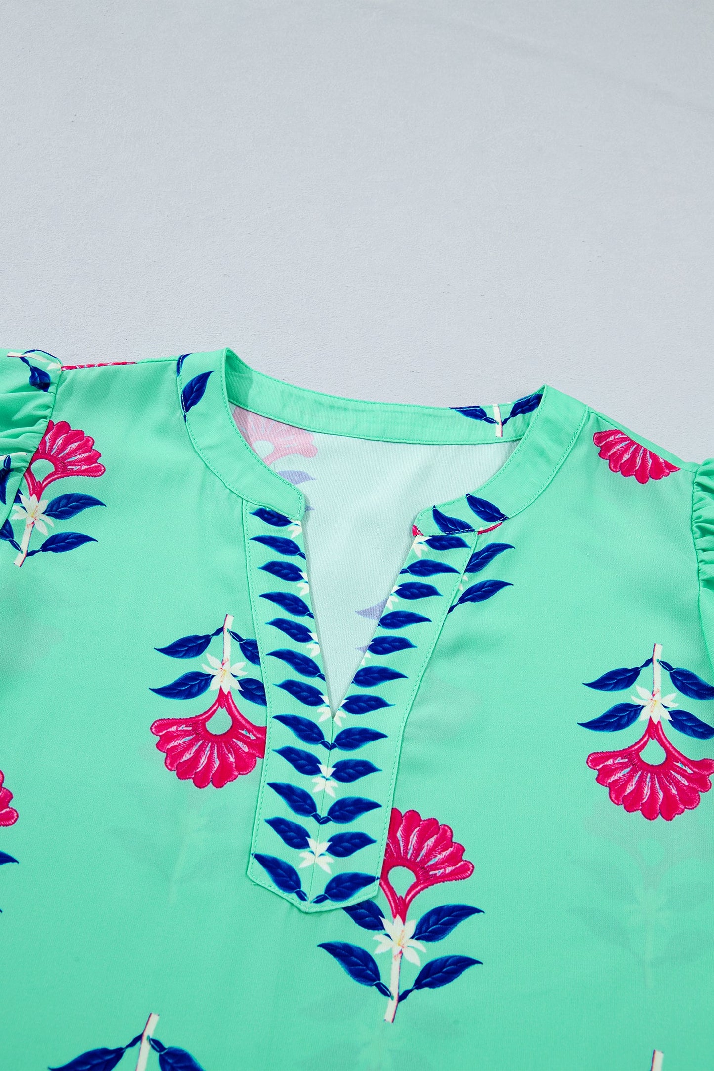 Floral Flutter Short Sleeve V-Neck Blouse
